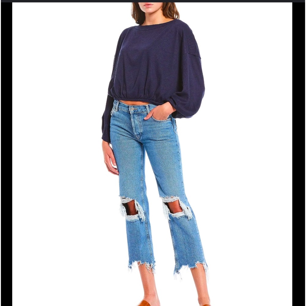 Women’s Free People Cuddle Bubble Mixed Knit top dark navy